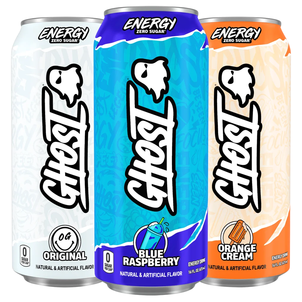 GHOST® ENERGY Zero Sugars Energy Drink, Blue Raspberry, 200mg Natural Caffeine, 16 fl oz, Can